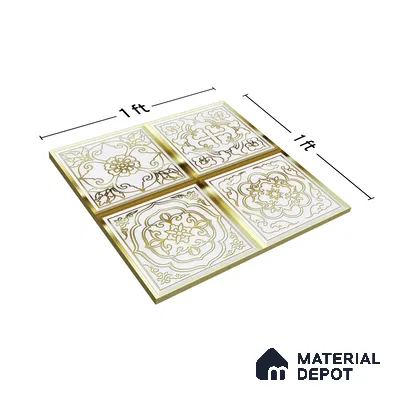 Metallic Wall Tile TL 07235 C Golden Ivory 1 ft x 1 ft Ceramic Matte Finish - 9 mm  | 2 mm Spacer is Mandatory | Suitable For Bathroom, Kitchen, Dining Area | Please Expect a Slight Variation of Pattern (Sample)